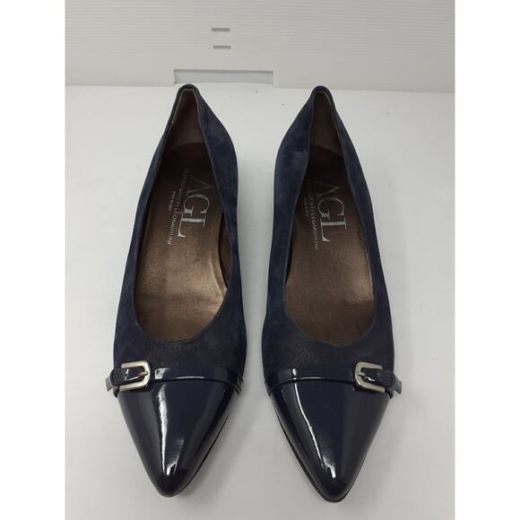 AGL Atillio Giusti Leombruni Pointy Toe Pump Navy size 41.5 Shoes Career - Picture 1 of 14